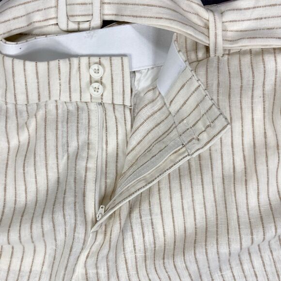 Lane Bryant Linen Dress Pants Womens 26 Cream Striped Belted Wide Leg Comfy New - Picture 6 of 16